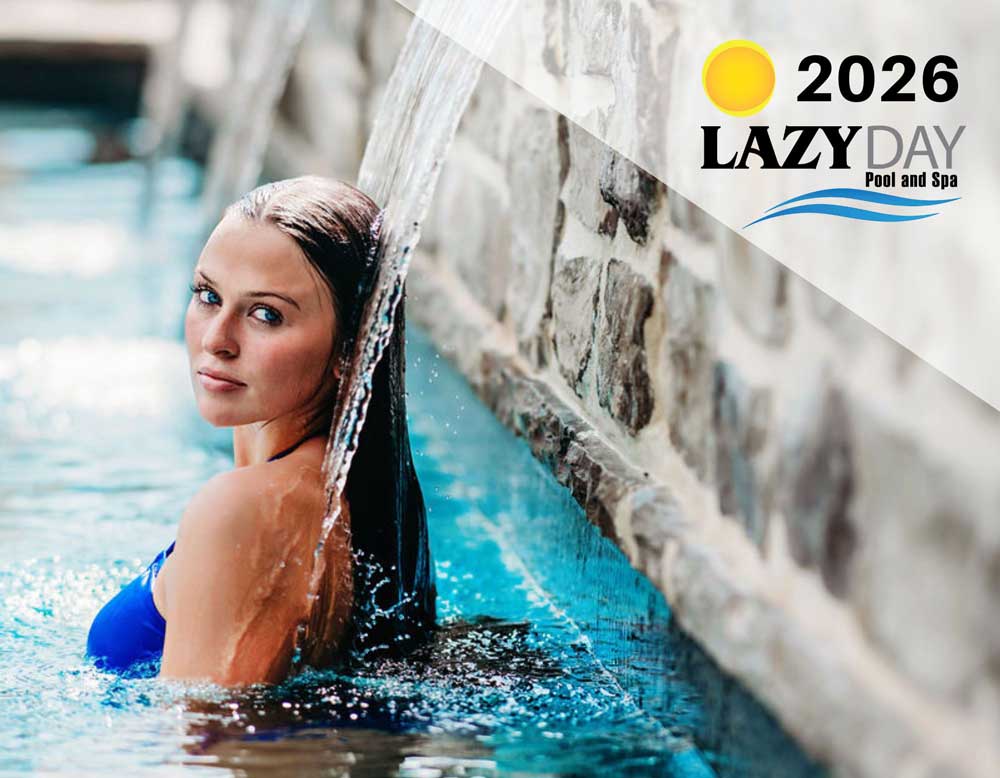 Cover image for Lazy Day Pools brochure depicting young woman relaxing in a pool